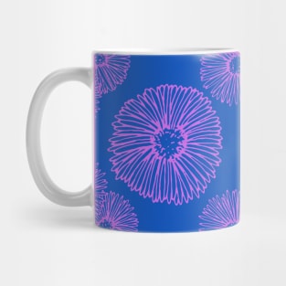 Purple Aster Flowers Pattern in Sapphire Blue Mug
